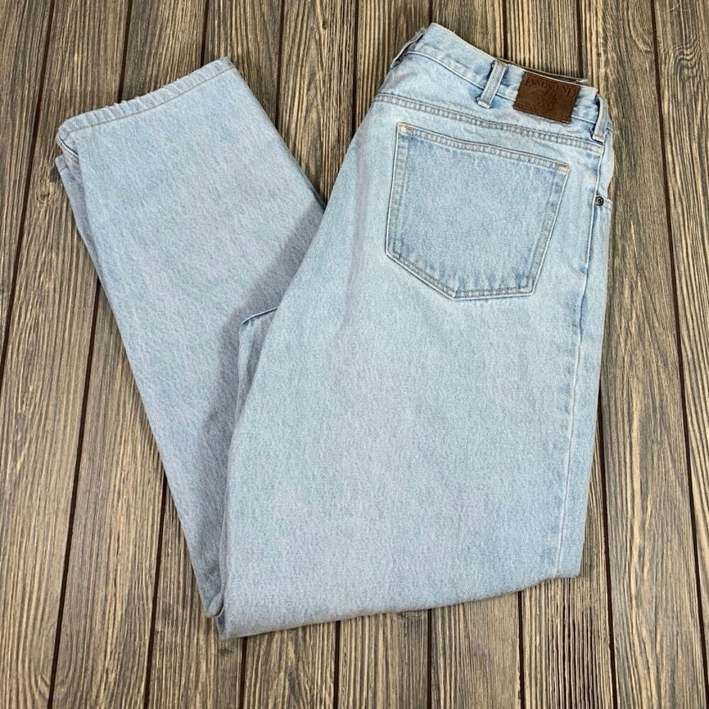 Lands End Women Light Wash Denim Jeans Leather Tag Regular Tapered Sz 37R